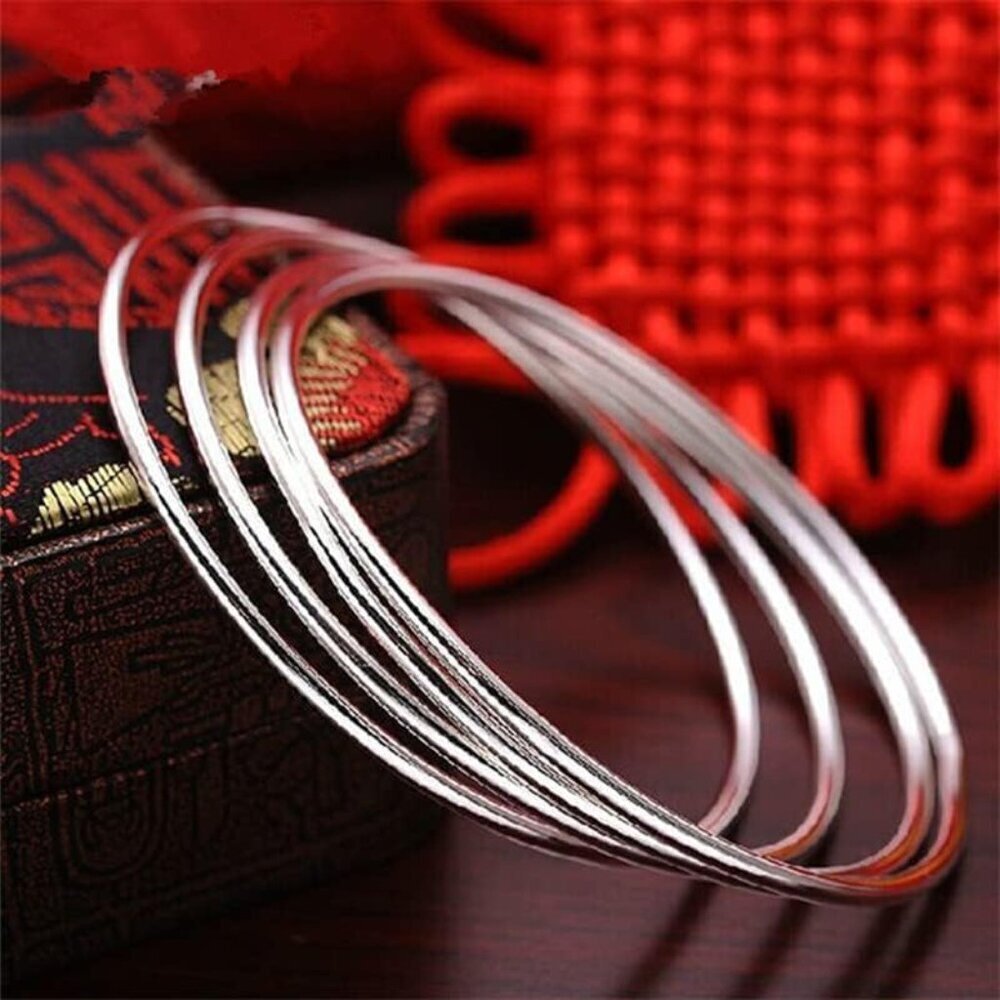 Silver Bangle Bracelets 10 Pcs Sterling Silver 6.5cm Women Jewelry Gift - Picture 3 of 4
